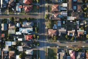 overhead view of homes