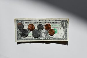coins and dollar bill