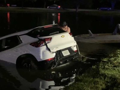 drunk driver drives into pond
