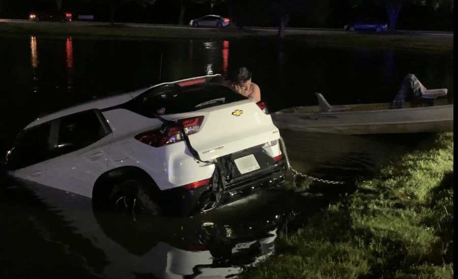 drunk driver drives into pond