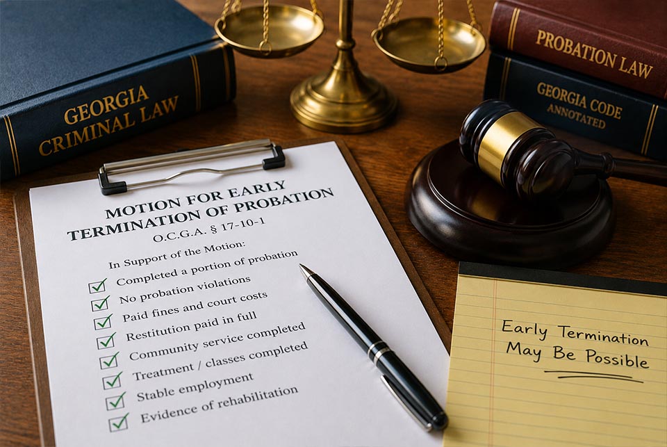Motion for early termination of probation in Georgia with completed probation requirements and legal documents