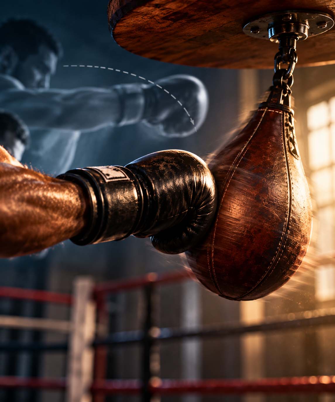 Boxing glove striking a leather speed bag with a second punch illustrated in the background, representing the difference between assault and battery under Georgia law