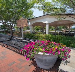 Marietta, GA USA - May 25, 2023:  Park dedicated to the memory of Joe Mack Wilson, Mayor of Marietta, former Georgia legislator, and Marietta business leader, offers a shady spot indowntown Marietta